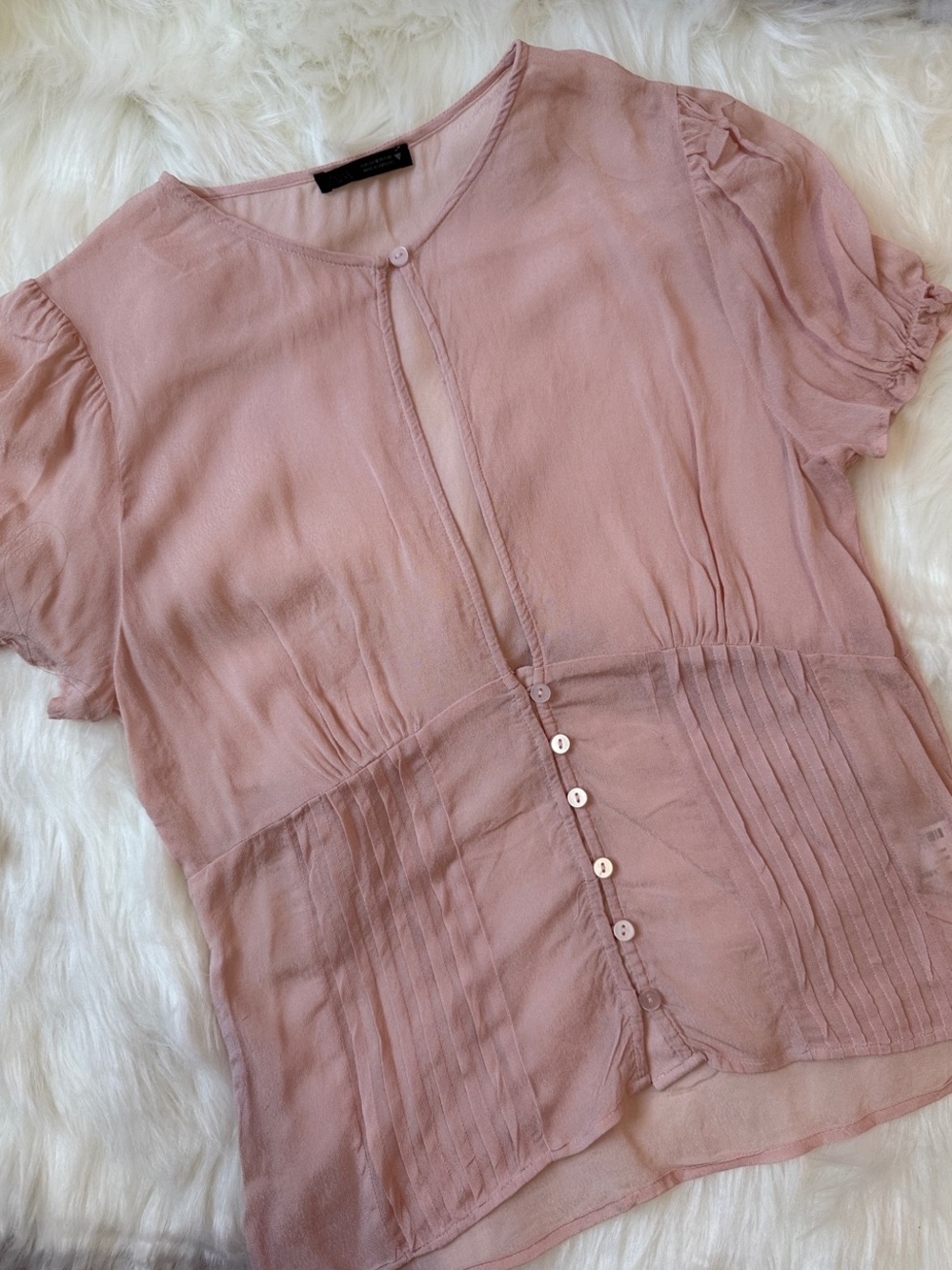 Zara Dusty Rose Pintuck Button-Front Blouse